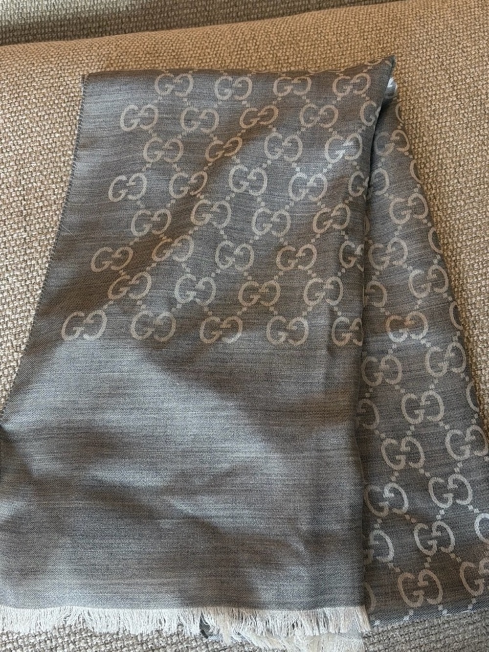 Gucci Gray & Cream GG Logo Scarf
